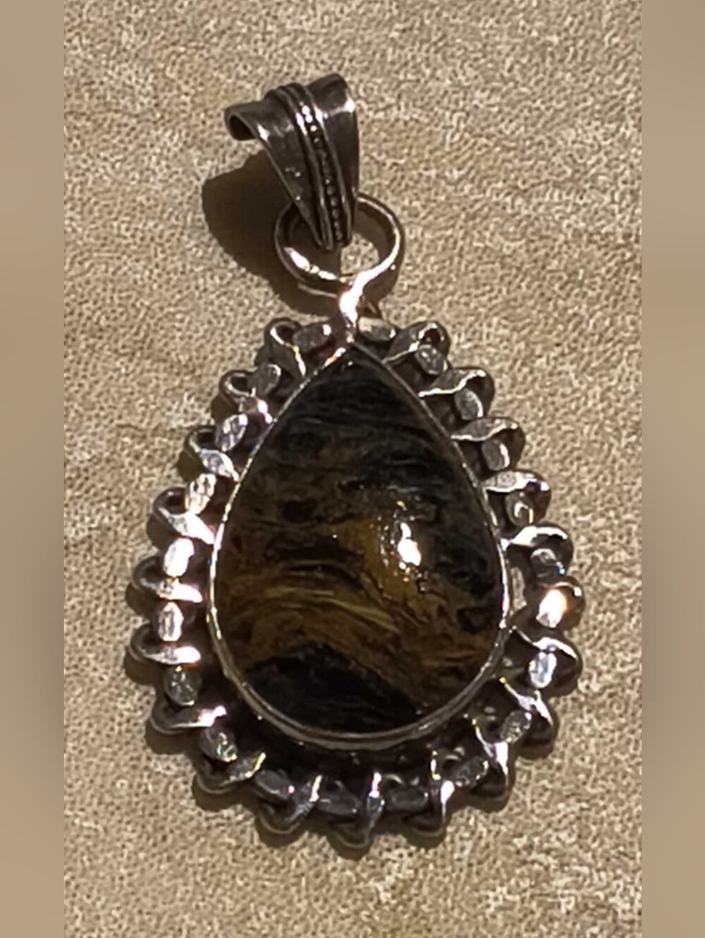Whitney Kelly Vintage 925 Sterling Silver Basket Weave Tigers Eye Pendant Large